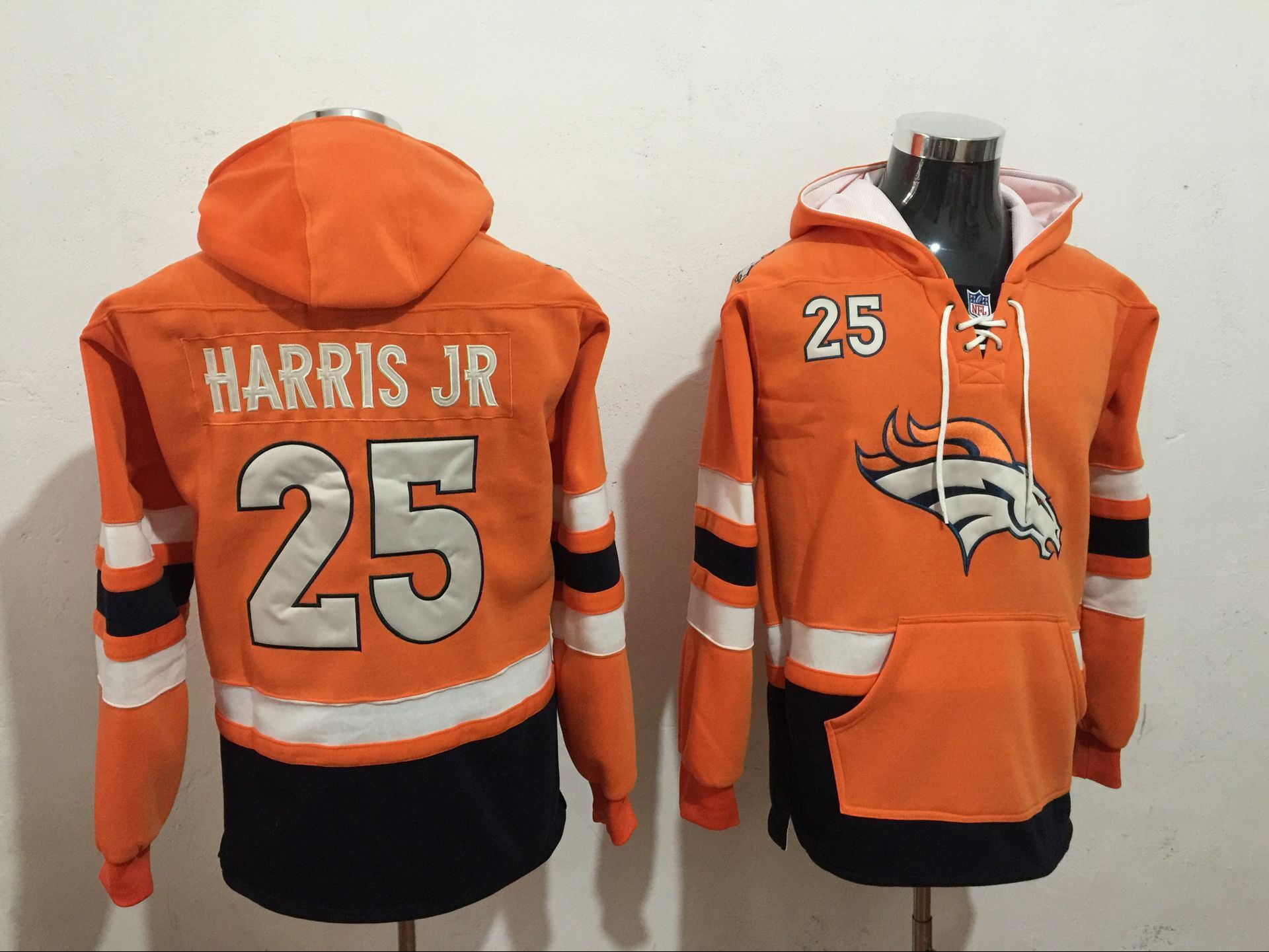 Men NFL Nike Denver Broncos 25 Harris Jr orange Sweatshirts